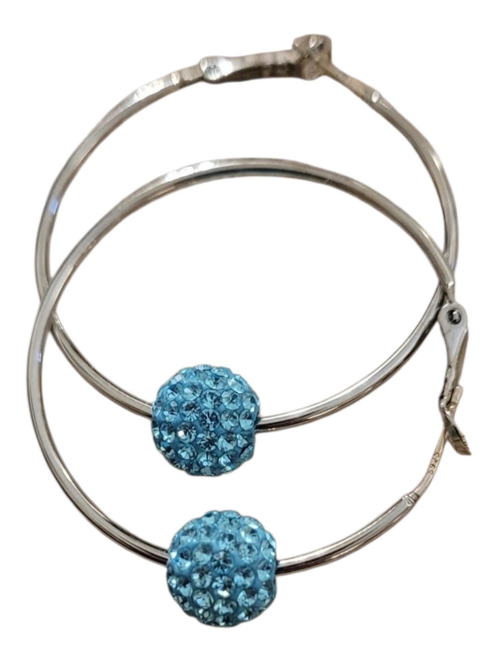Silver Hoop Earrings with Aqua Crystal Pave Beads